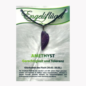 Amethyst Engelsflügel Anhänger mit Öse auf großer Karte für Sternzeichen Fisch