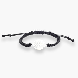 Armband Blume des Lebens mit geknüpftem Textilband schwarz