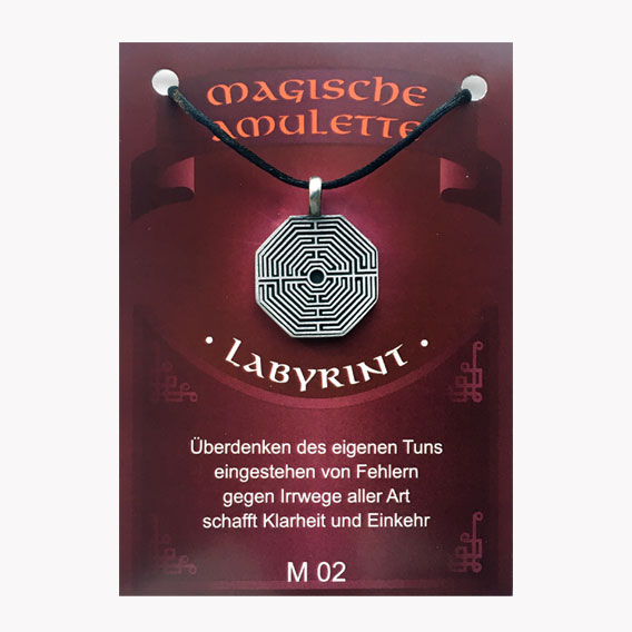 Anhänger Labyrinth - Magische Amulette aus Zinn auf großer Karte mit Infoheft