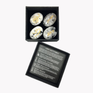 Mondstein Reiki-Symbole Steine Set Goldgravur mit Aufbewahrungsbox