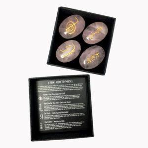 Rosenquarz Reiki-Symbole Steine Set Goldgravur mit Aufbewahrungsbox