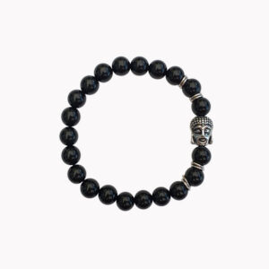 Schwarzer Achat Kugelarmband mit Buddha