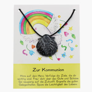Schneeflockenobsidian Jakobsmuschel für Kommunion auf Karte