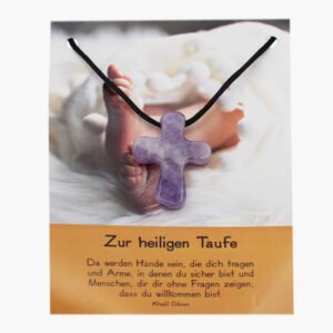 Amethyst Kreuz zur Taufe auf Karte