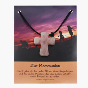 Rosenquarz Kreuz zur Kommunion auf Karte