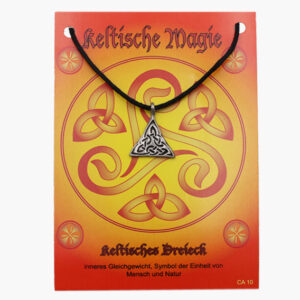 Keltische Magie Amulett aus Zinn Keltisches Dreieck auf großer Karte mit Infoheft