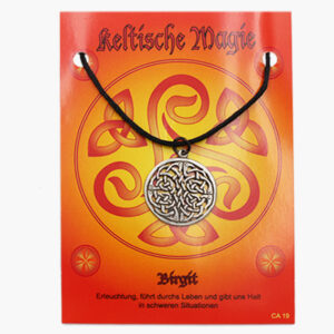 Keltische Magie Amulett aus Zinn Birgit auf großer Karte mit Infoheft