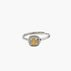 Messing Ring versilbert mit Turmalin gelb Schmuckstein und Zirkonia Steinchen