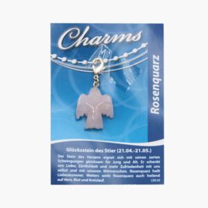 Rosenquarz Schutzengel Charm auf Karte