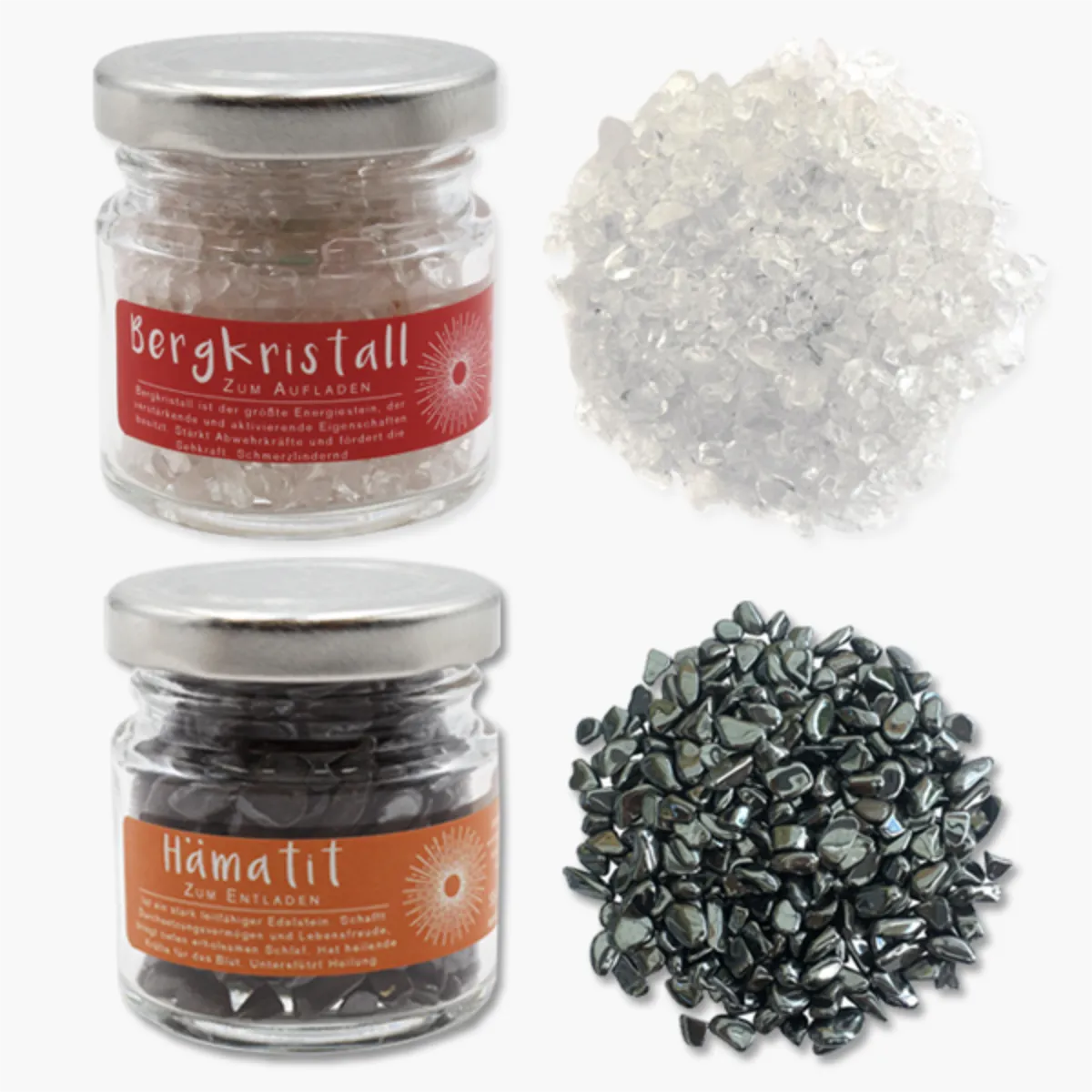 Entlade Auflade Bergkristall Haematit Set 2