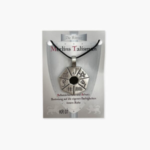 Merlins Talisman Anhänger aus Zinn auf kleiner Karte (Die Ritter)