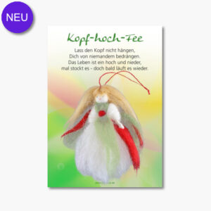 Kopf-hoch-Fee mit Spruch auf Karte