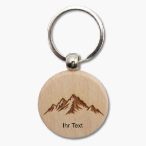 Schlüsselanhänger aus Massivbuche mit Berge Motiv personalisiert