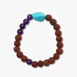 Rudraksha Armband mit Amethyst und Türkis Perlen