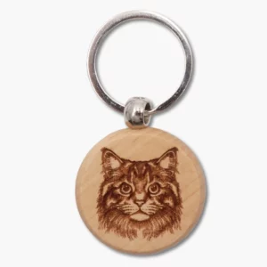 Schlüsselanhänger aus Massivbuche mit Katze Motiv