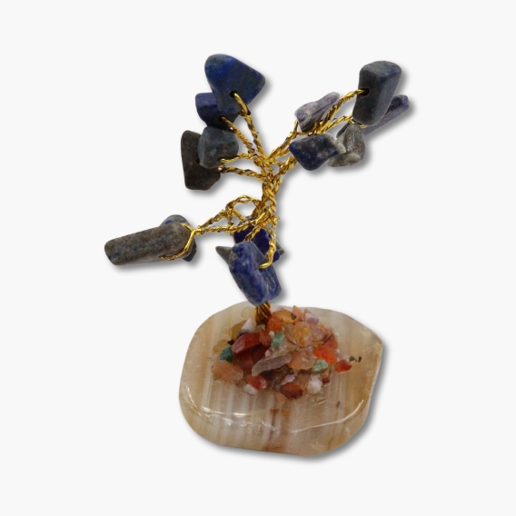 Edelstein Bäumchen auf Achatscheibe Lapislazuli