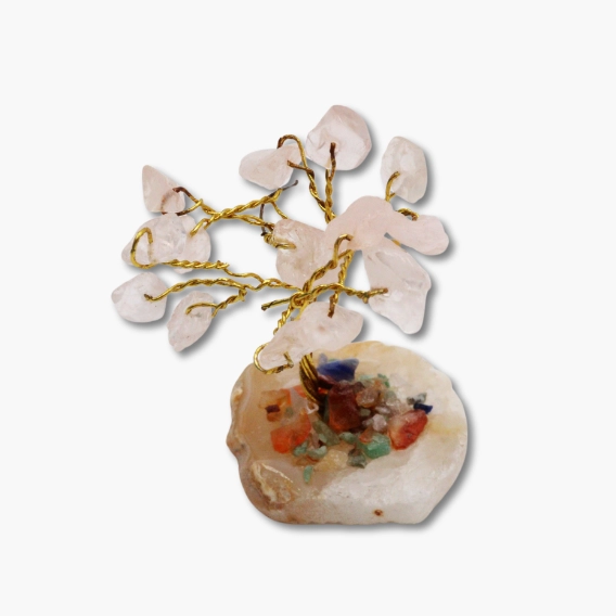 Edelstein Bäumchen auf Achatscheibe Rosenquarz