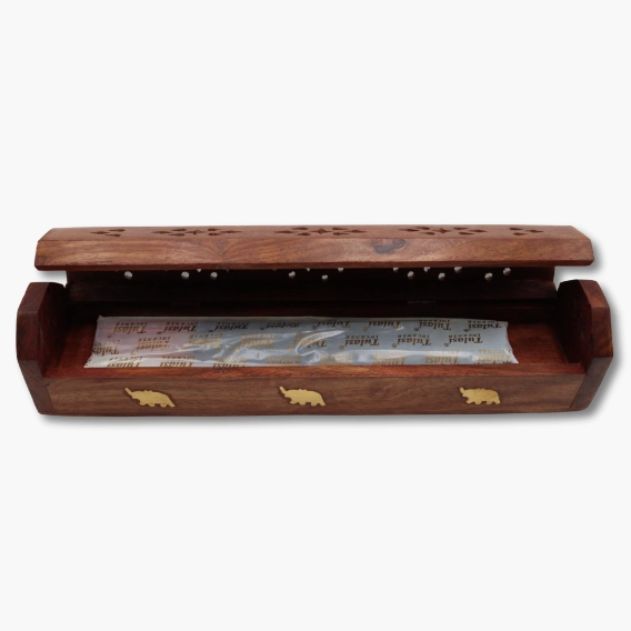 Raeucherstaebchen Box aus Holz mit Elefanten und Raeucherstaebchen Se7 2