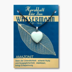 Amazonit Herz Anhänger mit Öse auf großer Karte für Sternzeichen Wassermann