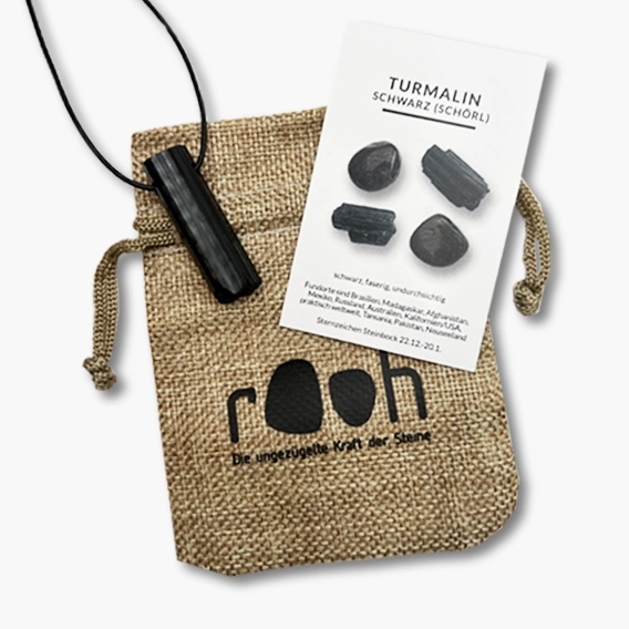 Turmalin schwarz Rohkristall Anhänger mit Lederband
