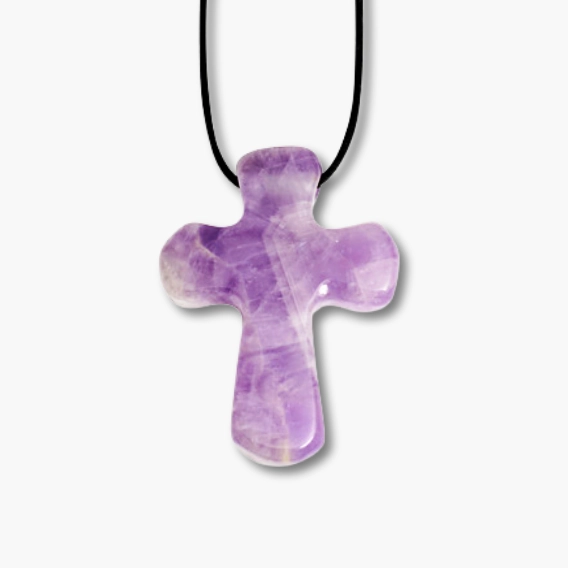 Amethyst Pilgerkreuz Anhänger gebohrt mit Lederband