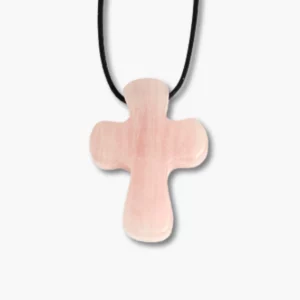 Rosenquarz Pilgerkreuz Anhänger gebohrt mit Lederband