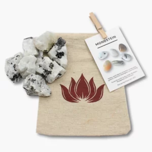 Mondstein Dekosteine im Leinenbeutel mit Lotusblume