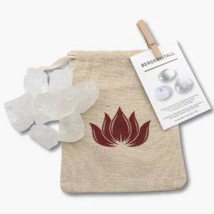 Bergkristall Dekosteine im Leinenbeutel mit Lotusblume